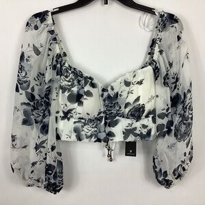 Lulus Love Your Vibe Floral Print Tie Back Crop Top Size Small NWT